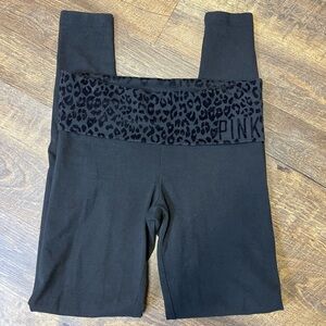 Victoria’s Secret PINK Womens XS Low Rise Black Cheetah Foldover Leggings Skinny